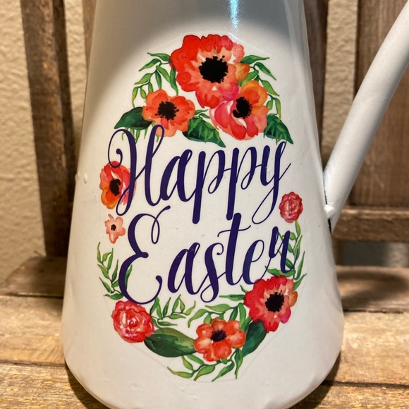 Easter Pitcher, Happy Easter Metal Pitcher With A Floral Wreath Design, Easter - Picture 11 of 16